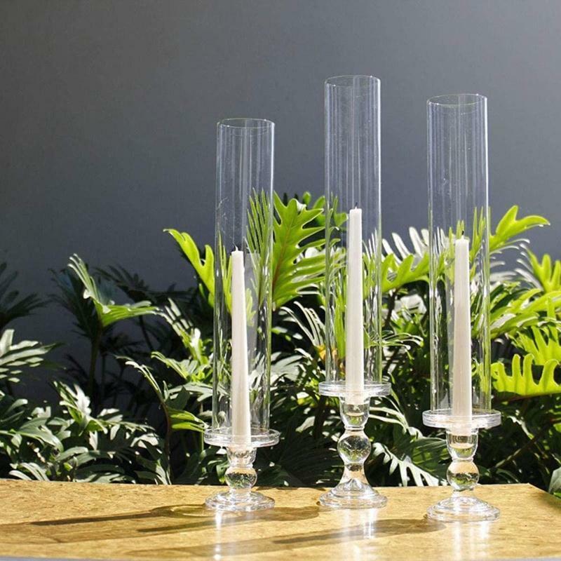 Clear Glass Candle Holder Set of 3 Tall Candlestick Stand Kit Desktop Ornament