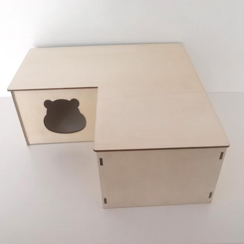 Hamster Wooden House Natural Wood Hideout Habitat Decor for Small Guinea Pigs