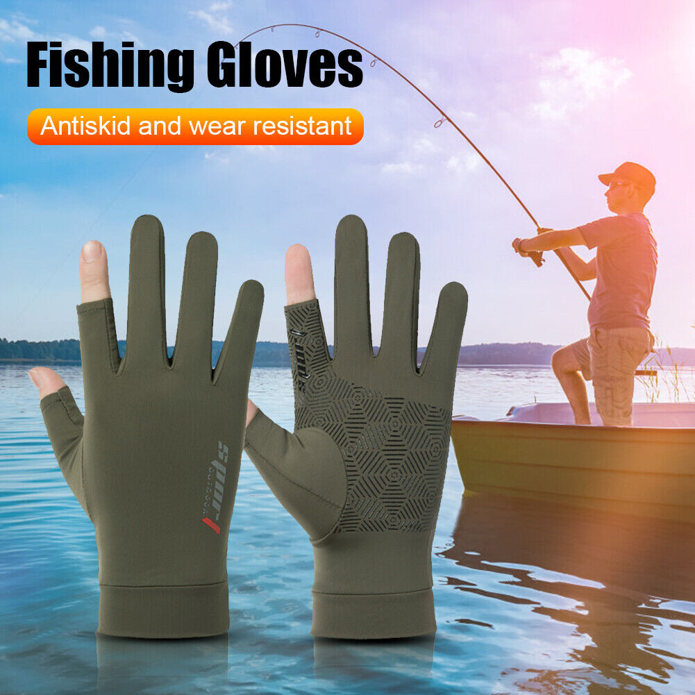 1 Pair Fishing Gloves Anti-slip 2 Fingers Cut Ice Silk Hand Protect (Green)