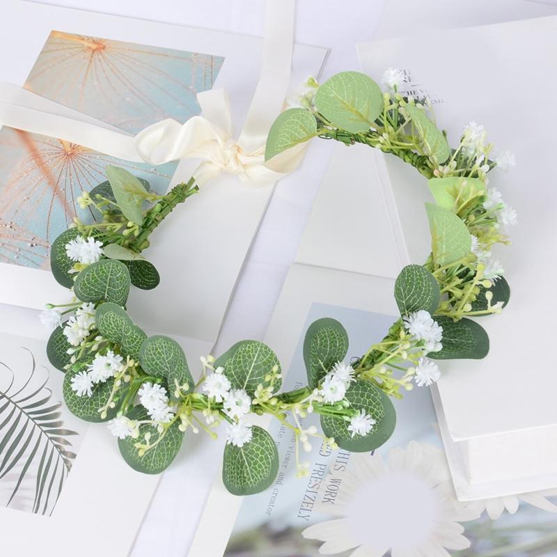 Luxury Flower Crowns with Adjustable Ribbon Wedding Hair Decor Thin-brimmed