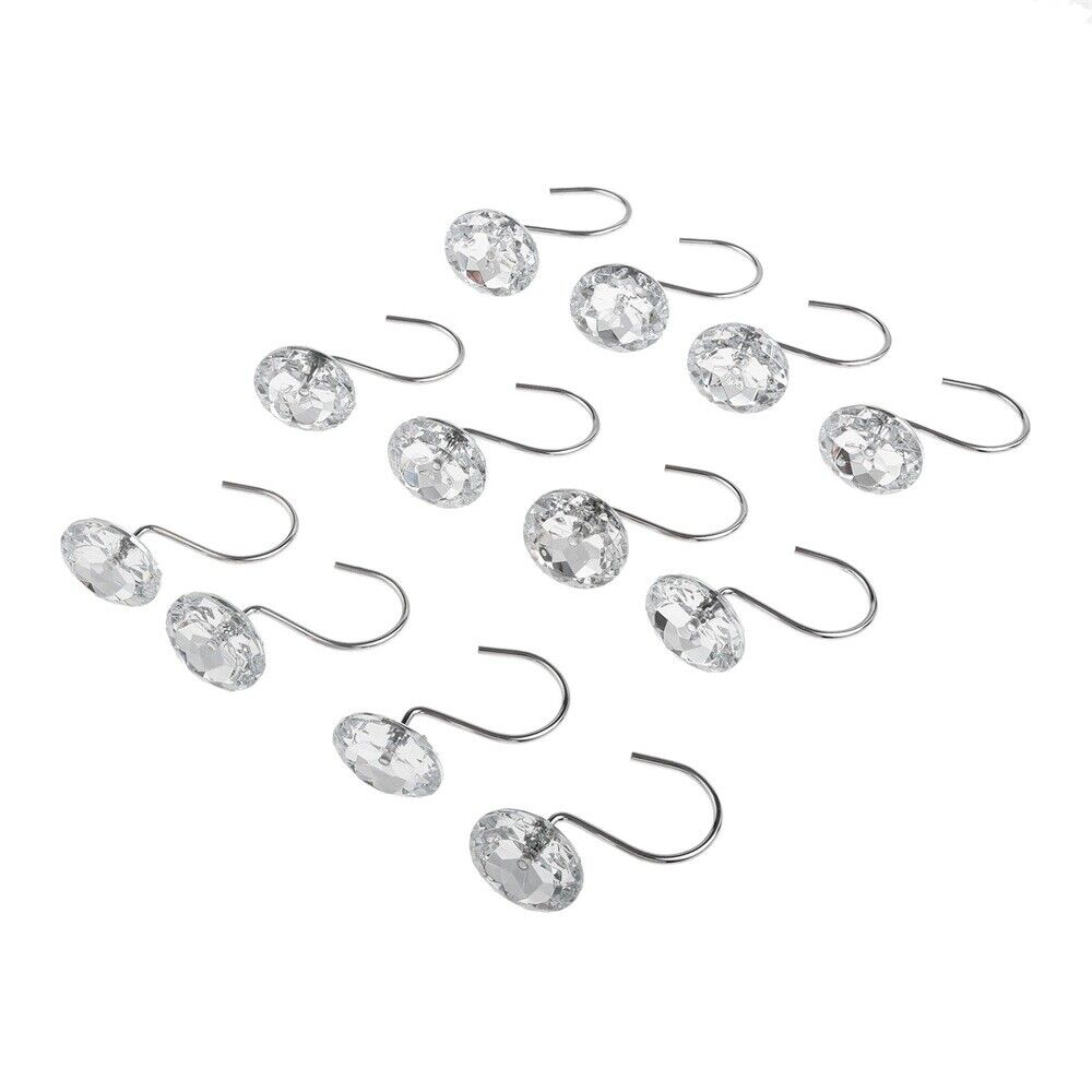 Metal Acrylic Bathroom Shower Rhinestone Shape Curtain Round Bling Glide Rings