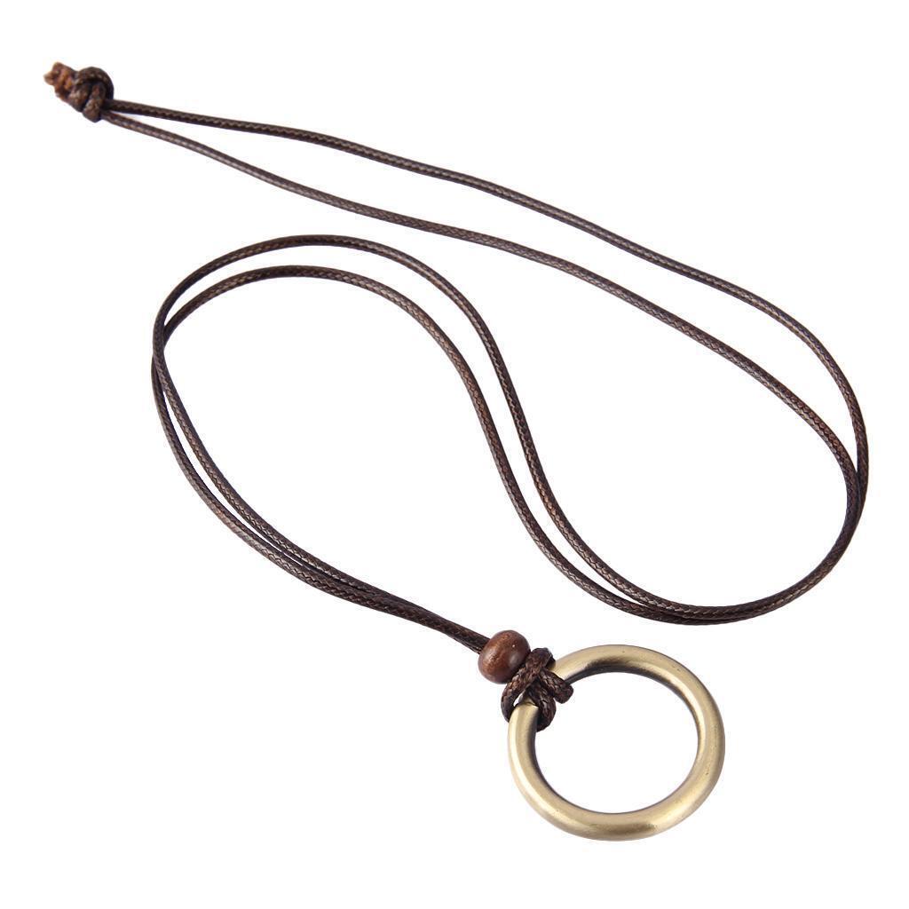 Wax Rope Braided Chain  Ring Pendant Necklace Classic Sweater Chain