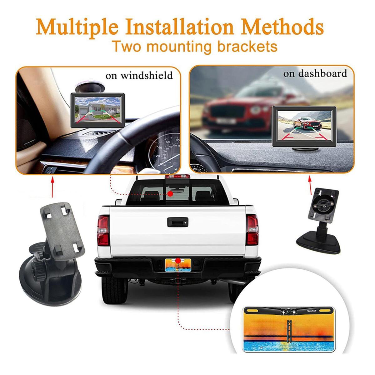 Automotive Car Backup Cameras 5 inch Monitor License Plate Camera Premium