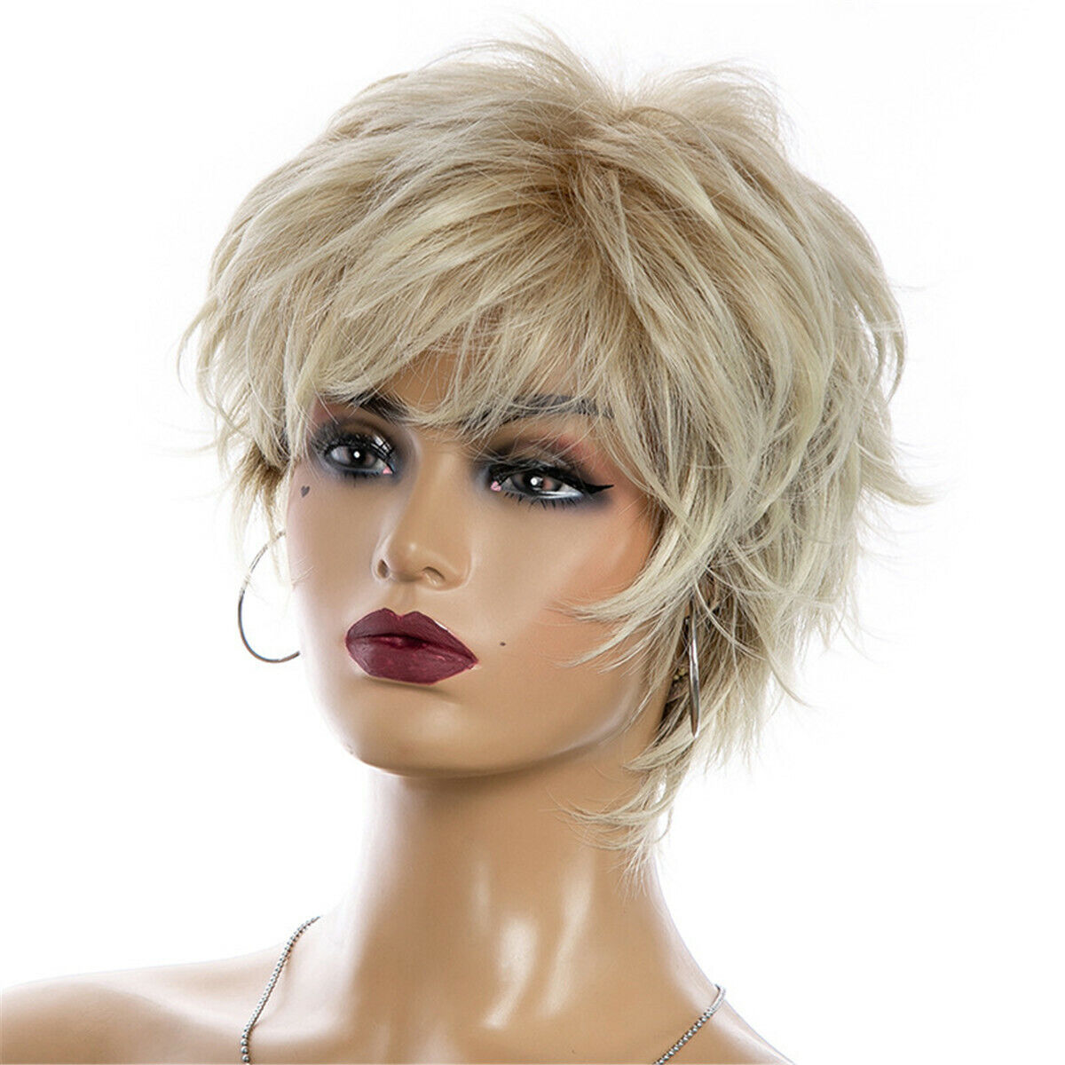 Fashion Lady Women Short Curly Wigs Blonde Wavy Hair Full Wig Wigs + Wig Cap