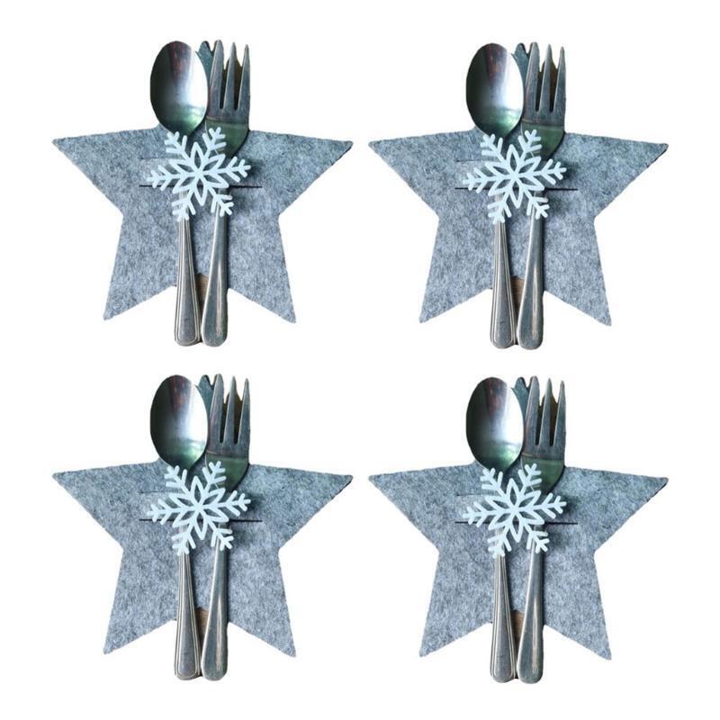 4 Pcs Five Pointed Star Tableware Covers for Christmas New Year Party Decoration