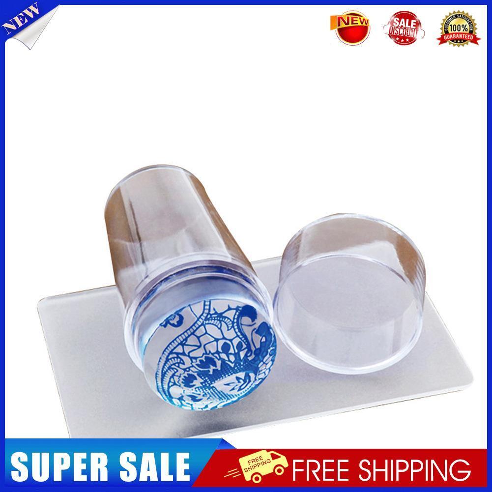 Nail Art Stamp Template Transparent Silicone Seal Stamper Head w/Scraper