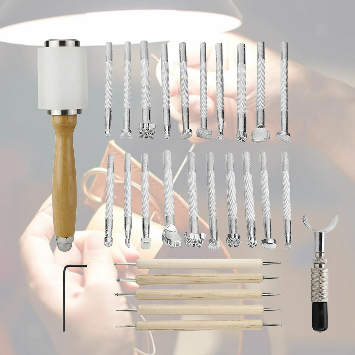 27x Leather Craft Tool Kit  Cutter Sewing Punch Tool Stitching Manual