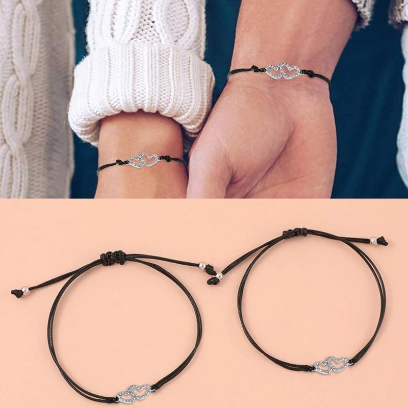 Double Heart Pendant Bracelet Jewelry for Best Friend Family Women Mens Girls