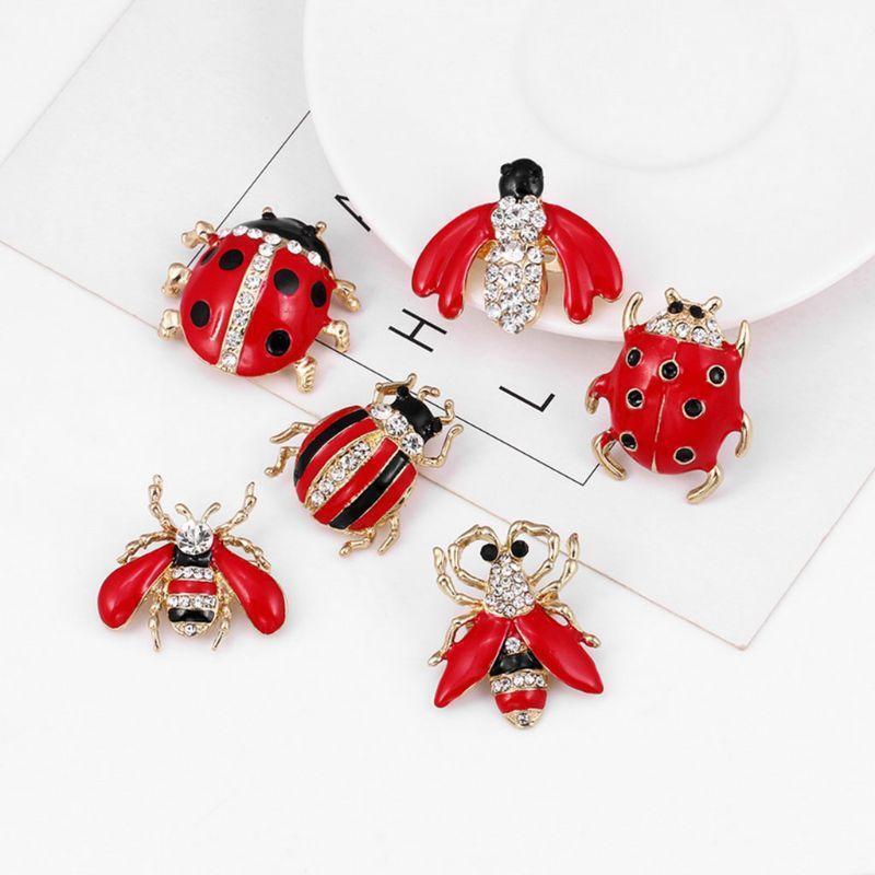 12 Pieces Mixed Crystal and Enameled Insect Bee and Ladybird Brooch Pins Sets or