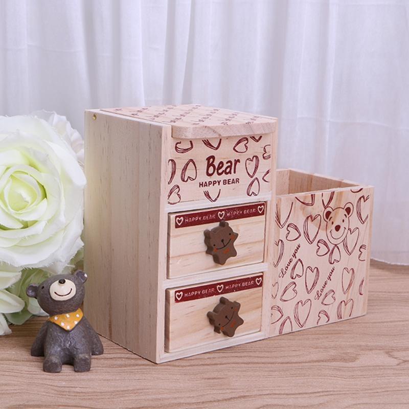 Desktop Storage Box Little Bear Drawer Case Holder Pen Makeup Organizer