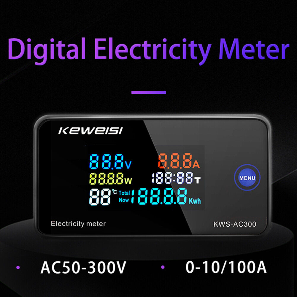 6 in 1 Color Display Digital Energy Meter Ammeter Voltmeter (KWS-AC300-20A)