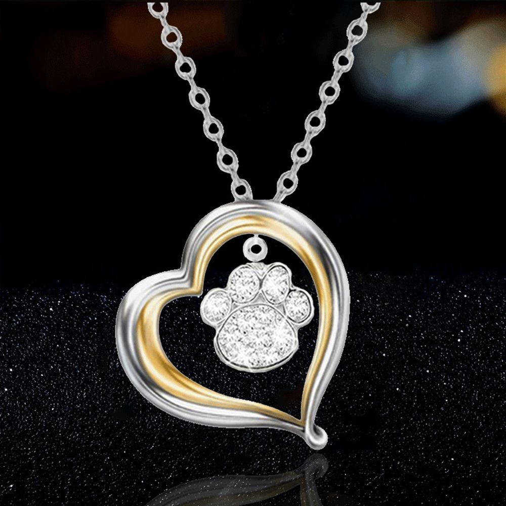 Day Gifts Cat Paw Alloy Two-color Heart Necklace Thin Chain Pendant Choker