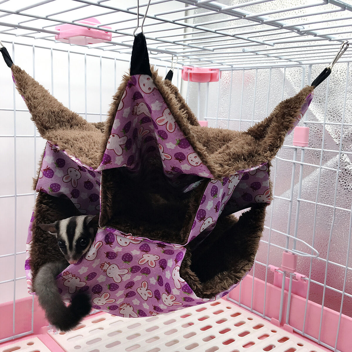 Small Animal Hammocks Warm Plush Hanging Pet 3 Layers Hideout (Purple)