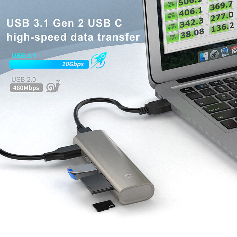 HC463 10Gbps USB 3.1 Gen2 Hub 6 in 1 USB Type C Dock Station for TF Card