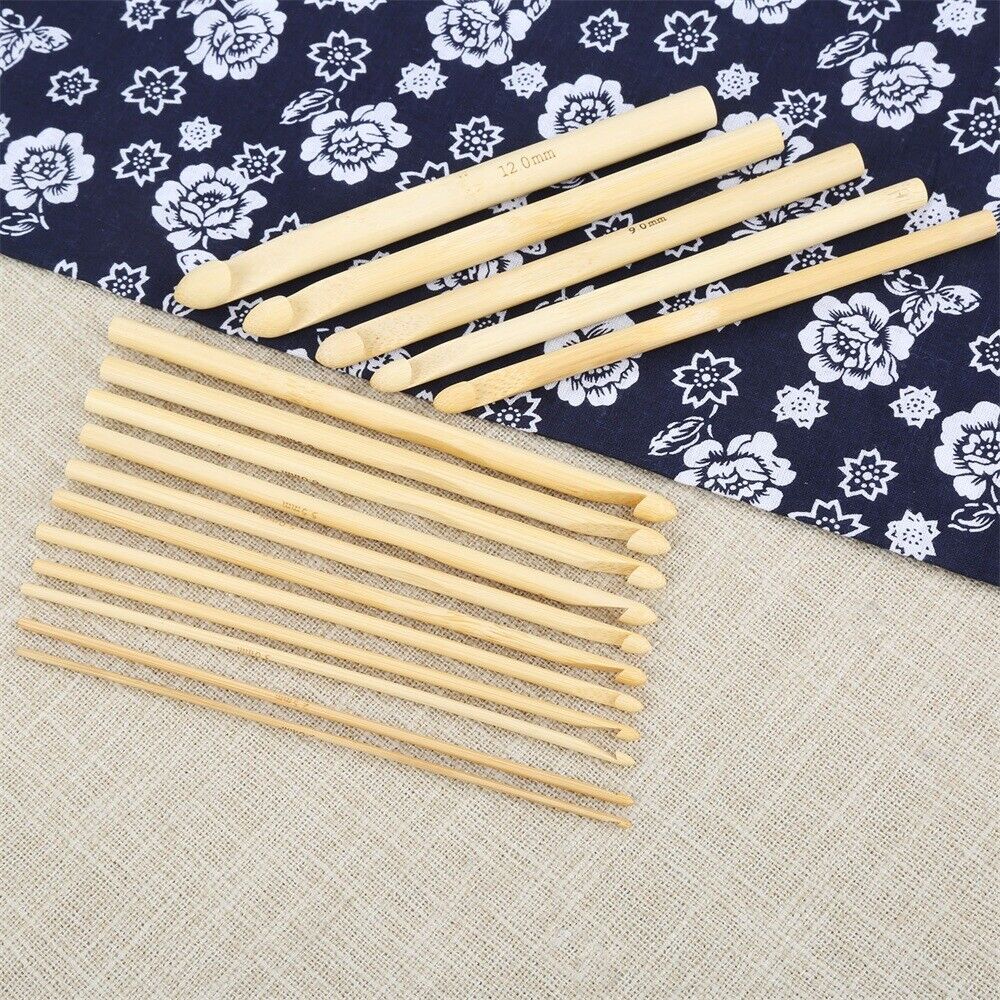 16 Sizes/Set Bamboo Crochet Hooks Practical Knitting Yarn Sewing Needles 2-12mm