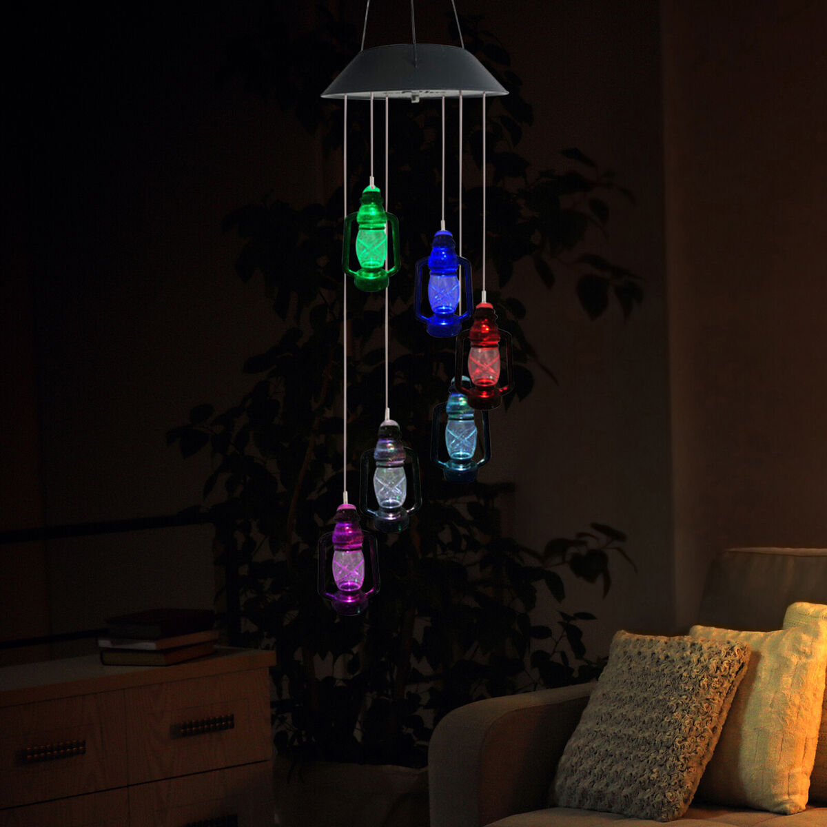 Solar Lanterns Wind Chime, Color Changing LED Light Wind Bell for Outdoor