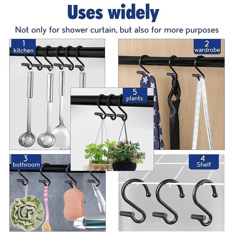 S Shaped Shower Curtain Hooks 12pcs with Cylinder and Bead Metal Iron Hanger