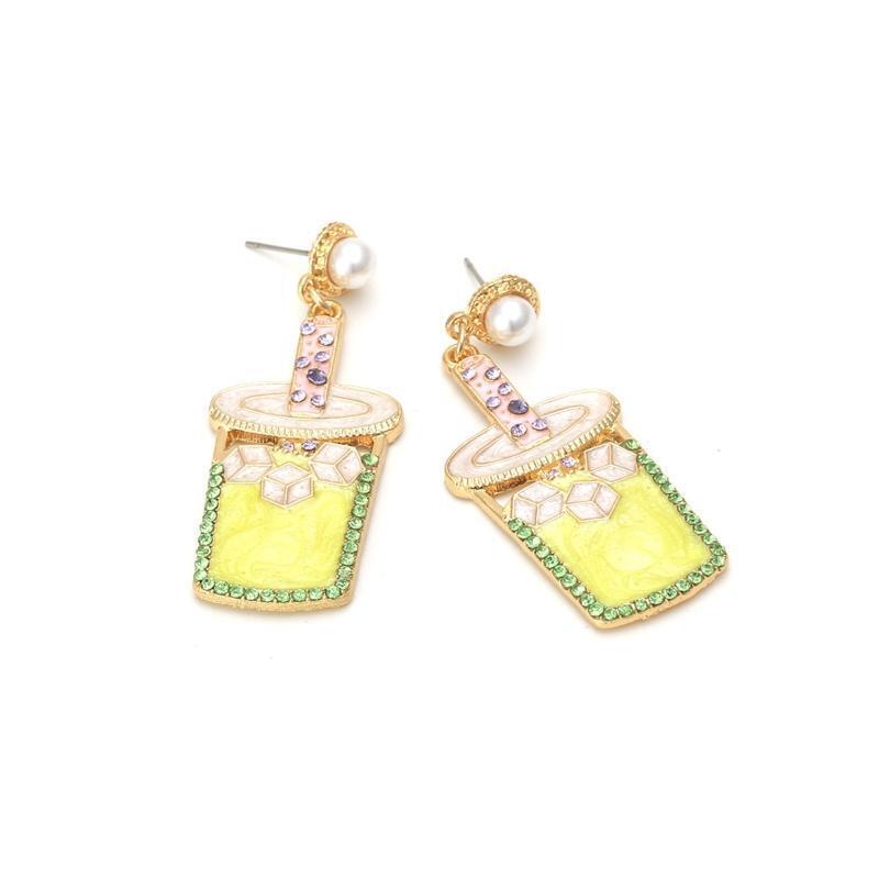 Rhinestone Milk Tea Cup Shape Earrings Suit for All Kinds of Face Creative