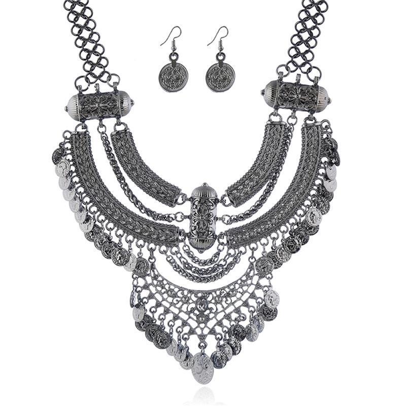 Bib Statement Necklace & Earring Turkish Gypsy Tribal Necklace Party Jewelry