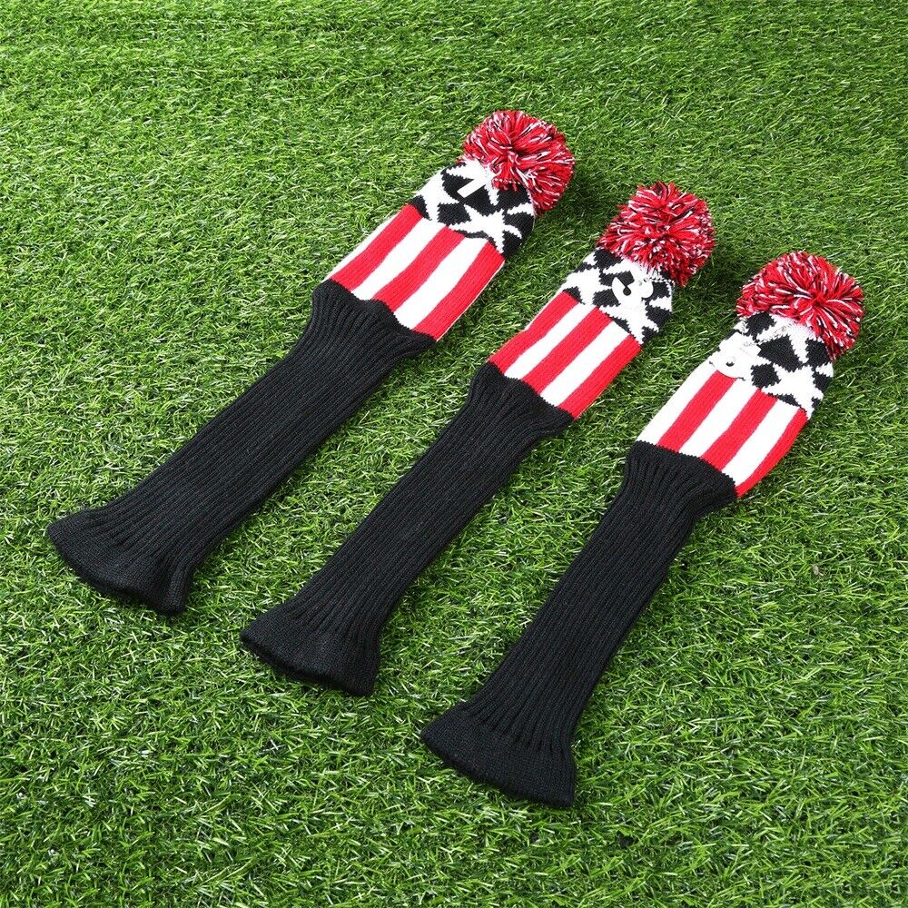 3× Black Red White Strip Star Knitted Golf Club Putter Cover Headcover Protector