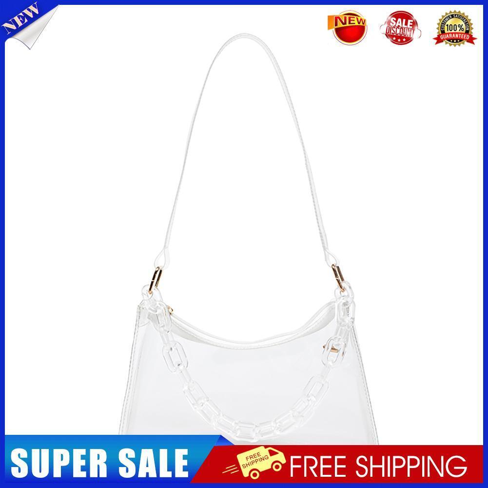 Lady Candy Color Portable Shoulder Bag PVC Chain Underarm Bag (Transparent)