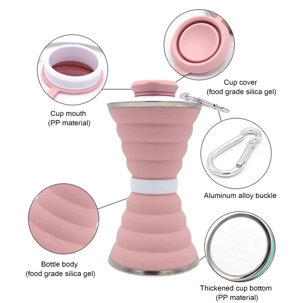 Sports 500mL Collapsible Soft Kettle Outdoor Silicone Water Bottle (Pink)