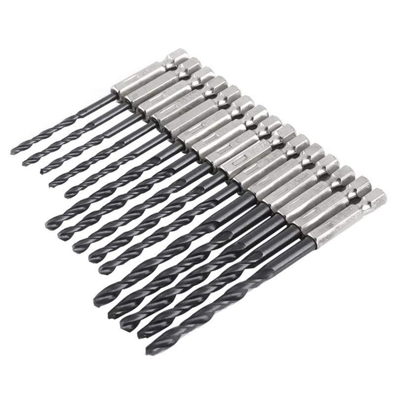 15 Pcs Strong High Speed Steel Hexagon Black Twist Drill  for Wood Metal Opening
