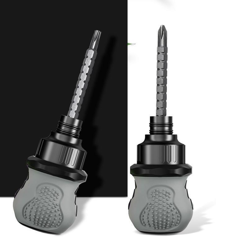 Stubby Ratcheting Screwdriver Multi-bit Short Screw Drivers w/ Phillips Slotted