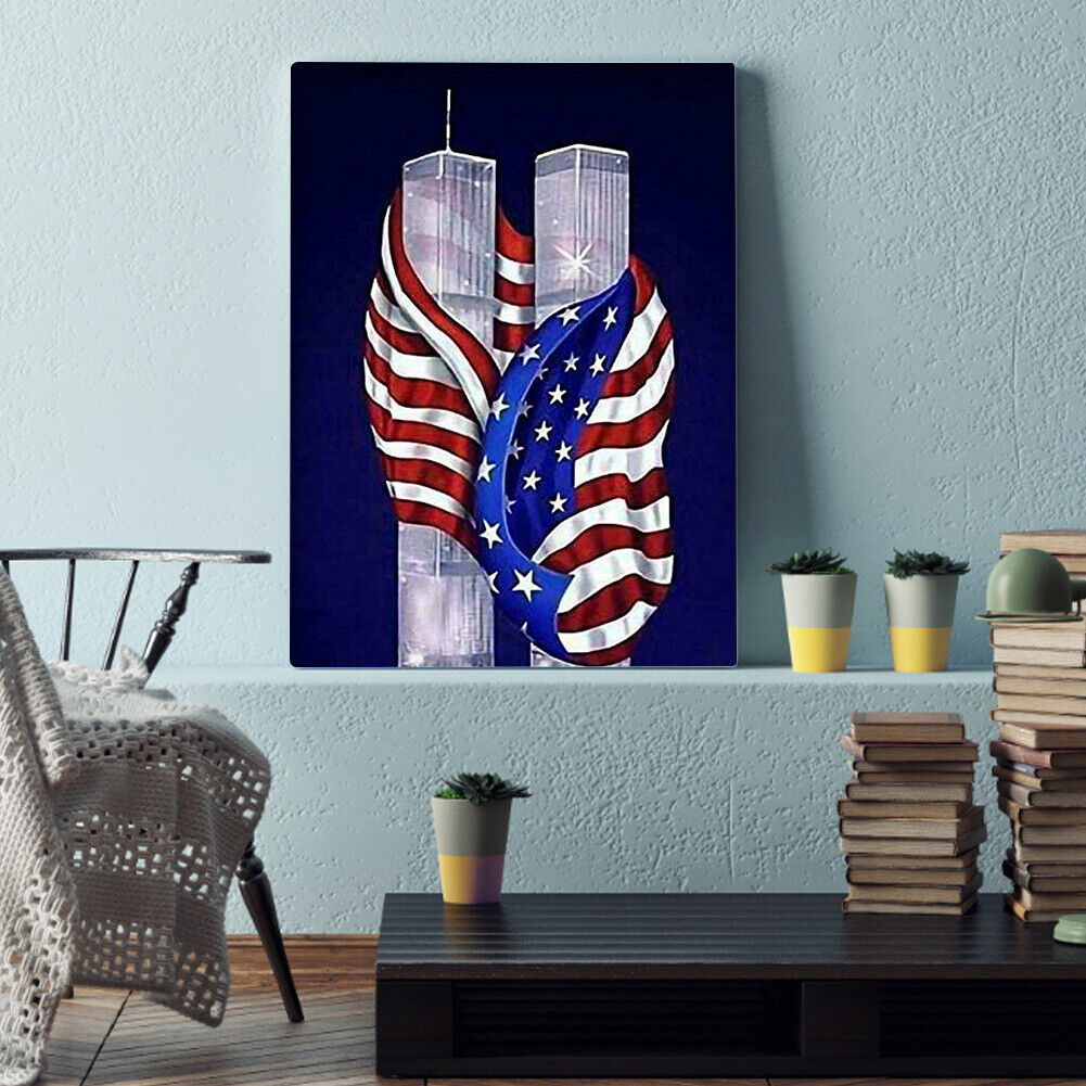 Diamond Painting DIY Flag Twin Tower Full Square Drill Rhinestone Picture