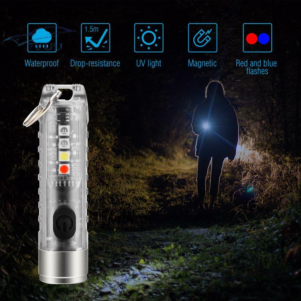 1x 300mAh 6.05×1.56cm Mini LED Waterproof Flashlight 10 Light Mode Keychain Ring