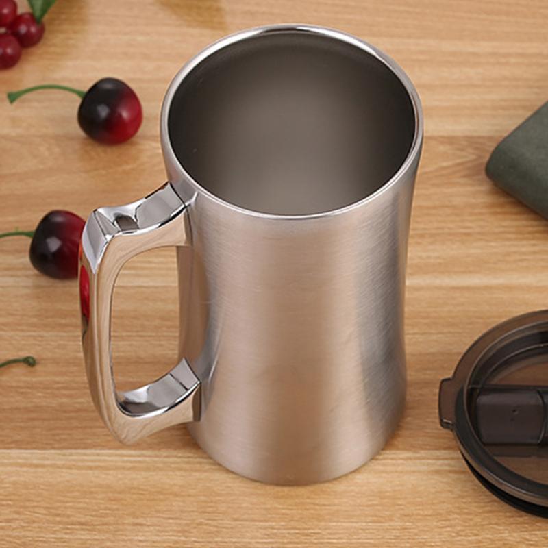 Double-Layer Thickened Vacuum Insulated Beer Mug Creative Single Handle Bottle