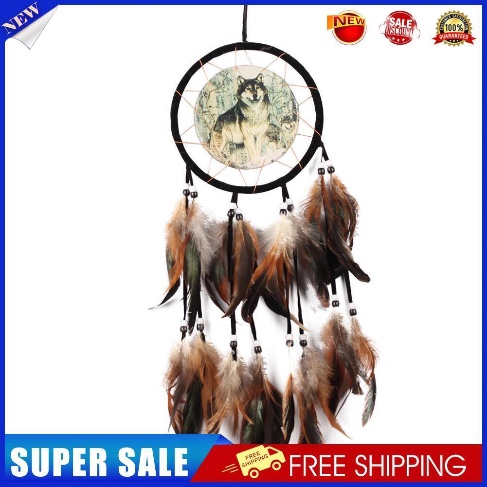 Wolf Totem Dream Catcher Feather Bead Hanging Decor Ornament