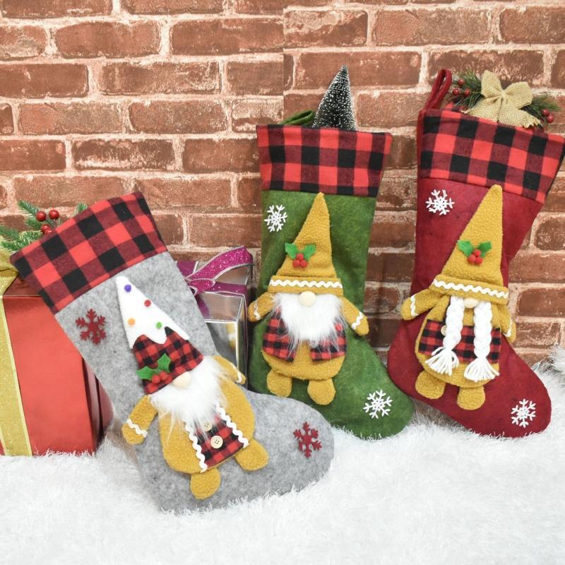 Christmas Gnome Stockings 3pcs/set Xmas Tree Decor Stuffed Gift Wrapping