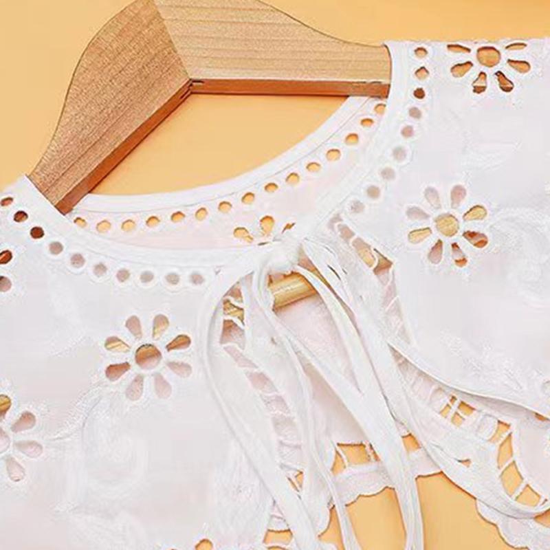Women Lace-Up Detachable Collar Shawl Hollow Embroidery Sun Flower Lace Capelet