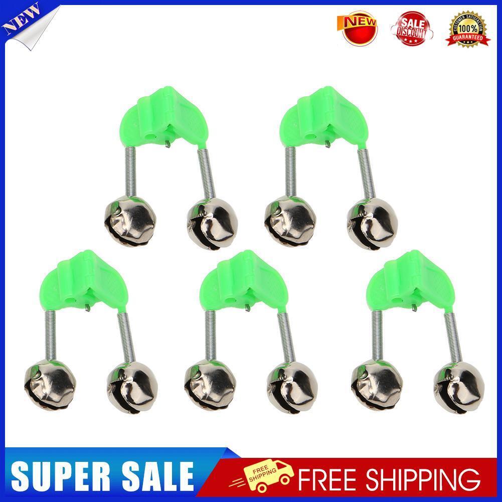 5pcs Fishing Rod Bite Alarms Twin Bells Stalk Clamp Tip Clip Ring Tackle
