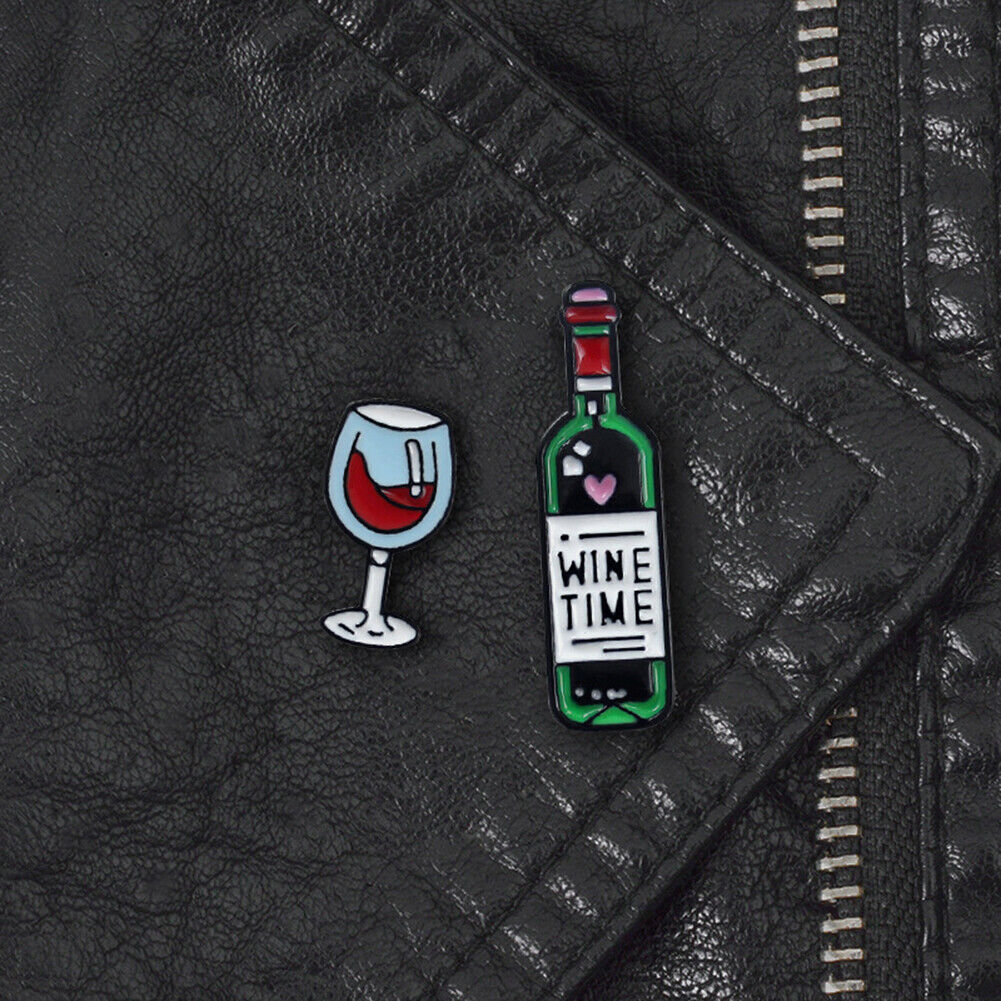 2x Red Wine Glass Bottle Lapel Badges Women Men Fashion Jewelry Brooch Pin