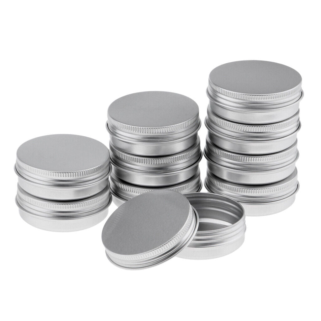 10 Empty Aluminum Tins Cans with Screw Lids Box Container Jar Top Round 40g