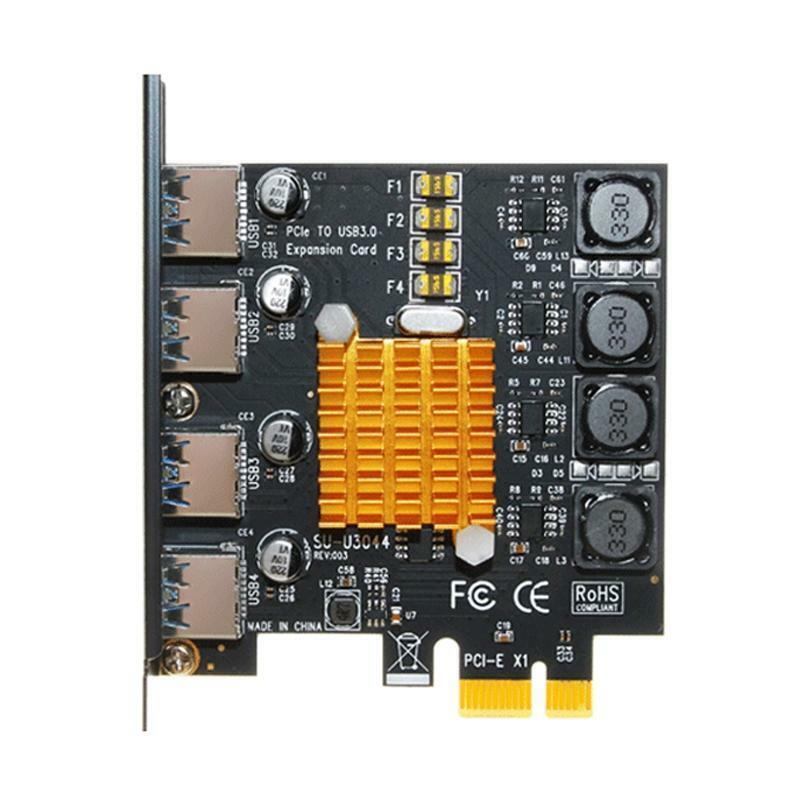 FAST USB 3.0 PCI-E PCIE 4 PORTS Express Expansion Card Adapter 8A Power+Heatsink
