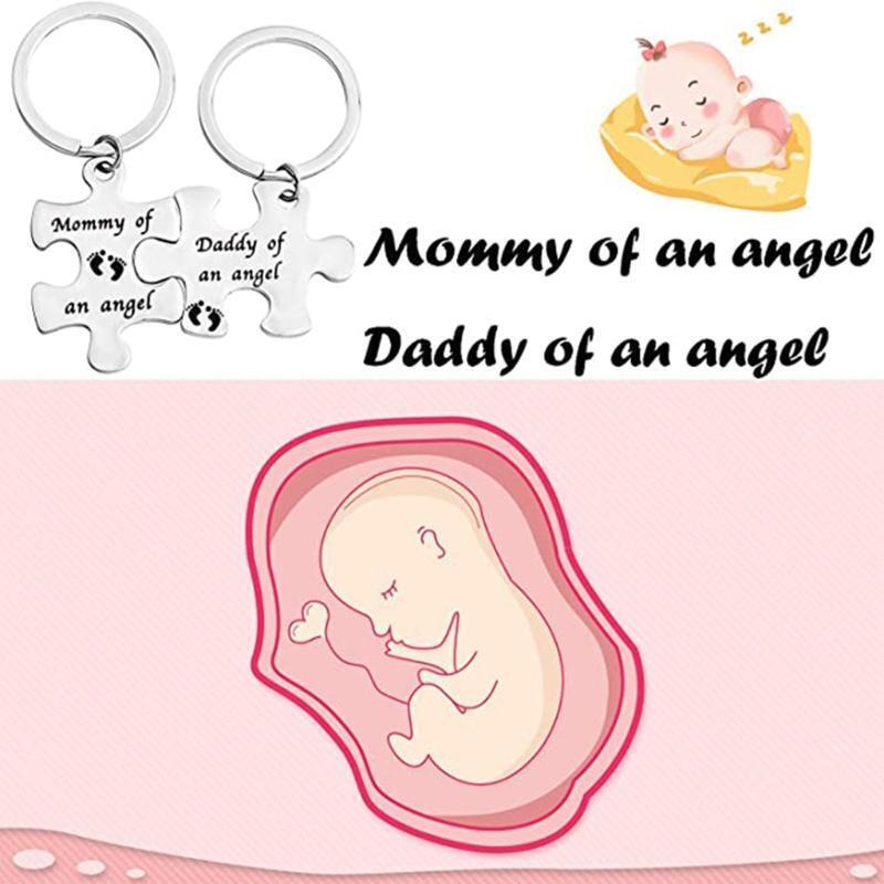 Miscarriage Remembrance Keyring Mommy Daddy of an Angel Puzzle Keyrings Set