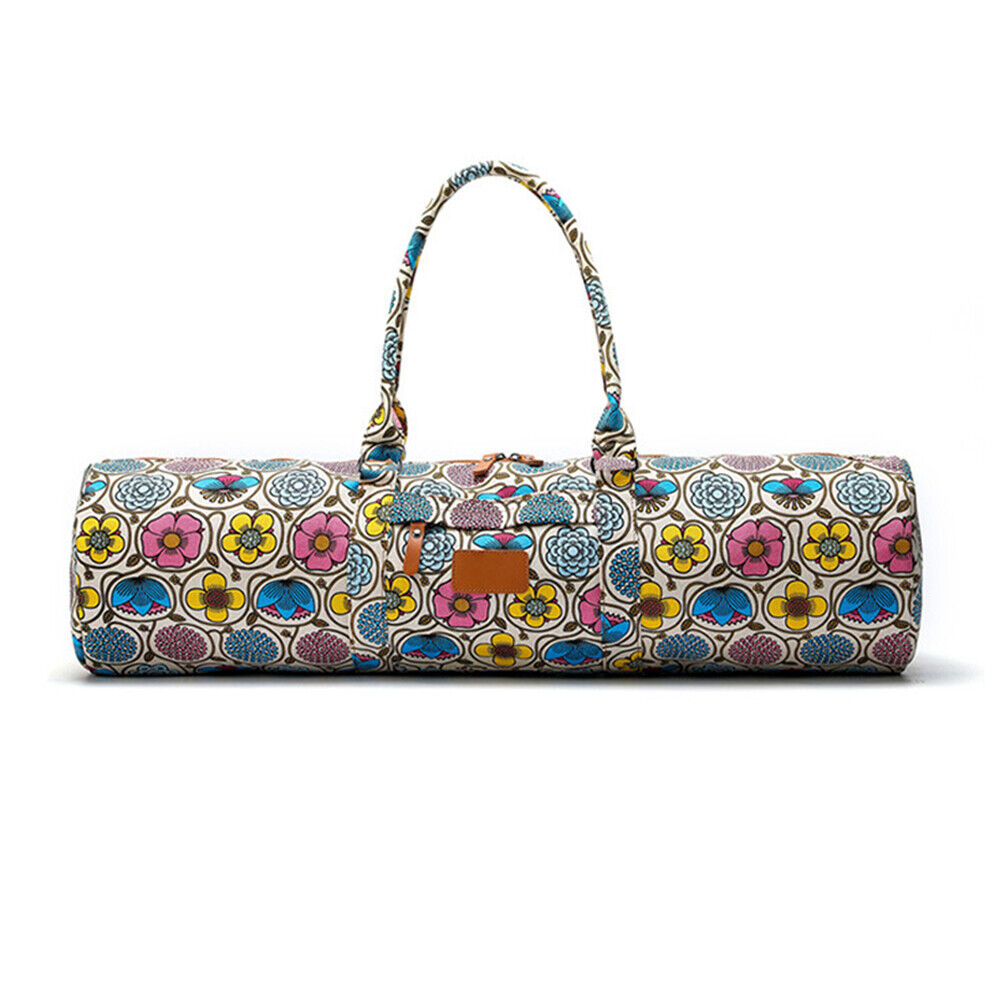 Fitness Yoga Mat Holder Bag Canvas Yoga Storage Carrier (Yellow Flower)