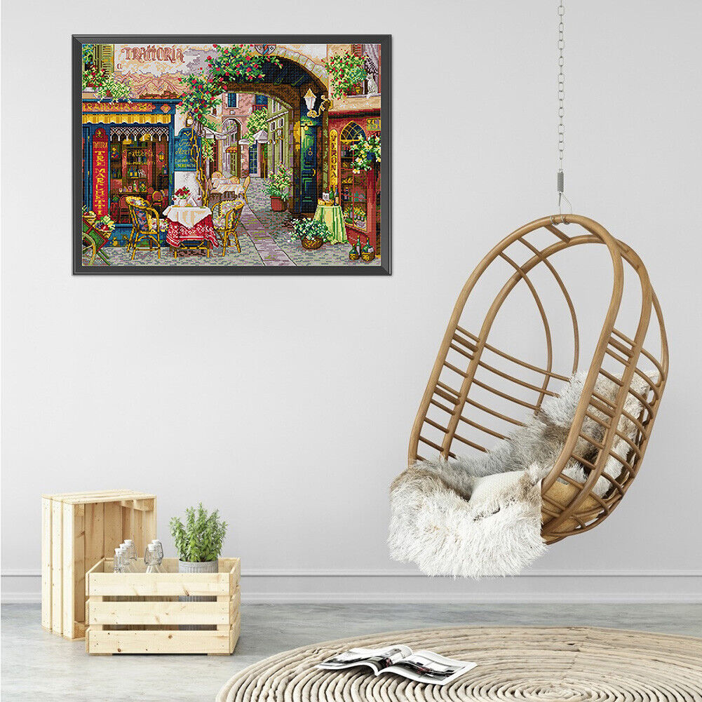 Stamped Full Embroidery 11CT DIY Verona Cafe Cross Stitch Canvas Kit Craft