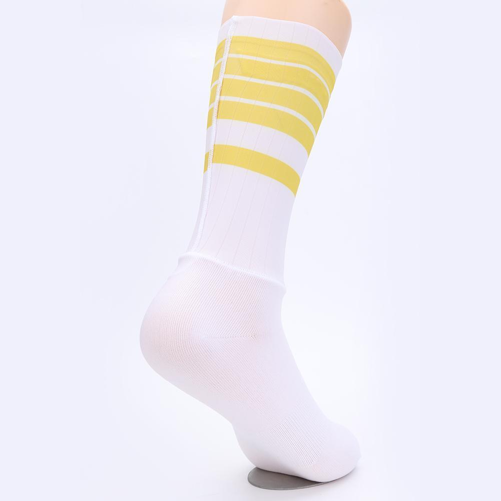 Anti-slip Sports Socks Women Men Cycling Calf Length Socks (Yellow Stripe)