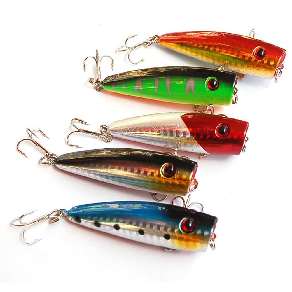 5pcs Popper Fishing Lures 5 Colors 10g Bait High Carbon Steel Hook Tackle