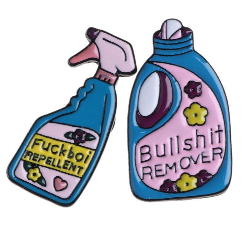 2Pcs Bullshit Remove Cartoon Detergent Enamel Pins Badge Brooches Decor Jewelry