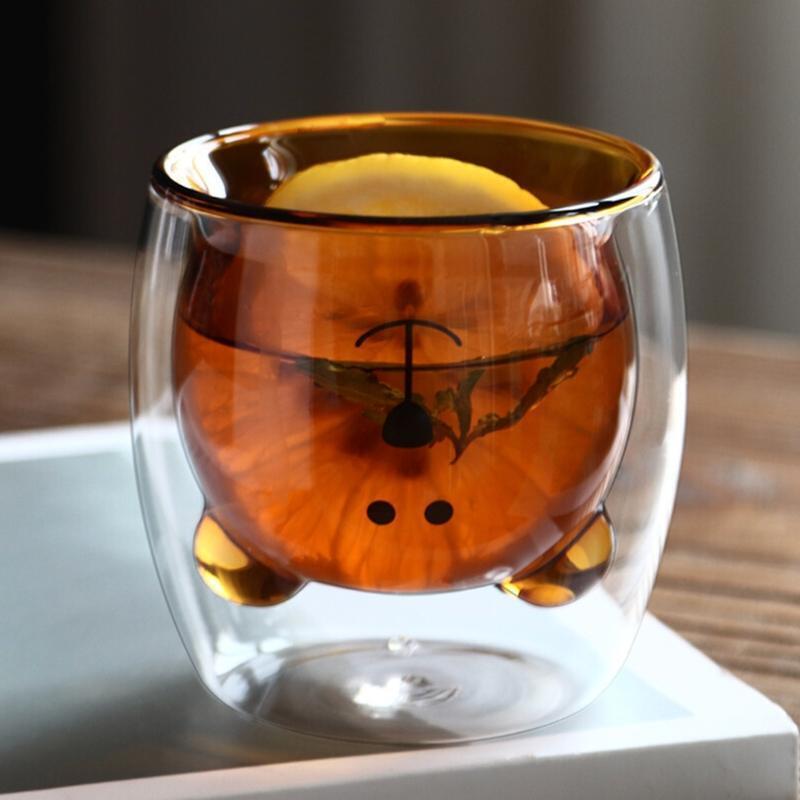 Glass Mugs Double Wall Glass Mug Bear Shaped Double-layer Glass Mug Coffee Cups