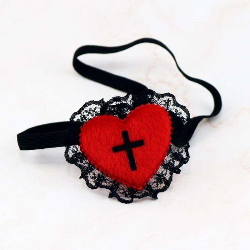 Gothic Eyepatch Red Heart Black Cross Blindfold Japanese Schoolgirl Eyeshade