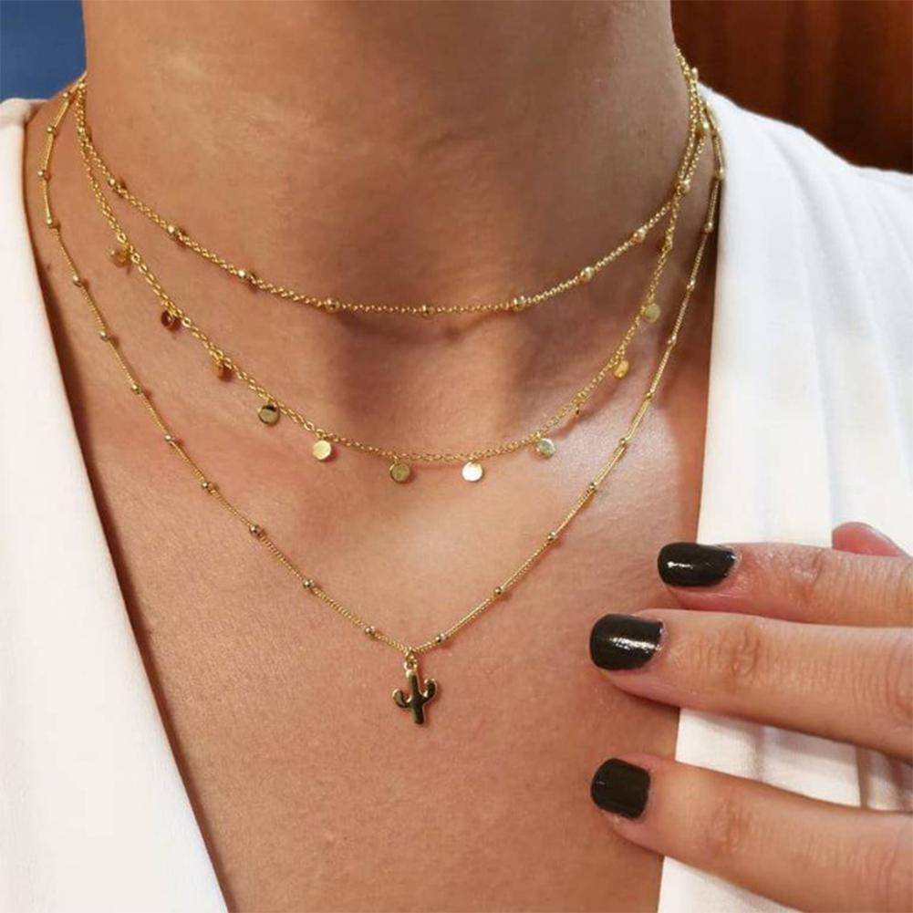 Simple Wafer Beads Pendant Clavicle Chain Women Multilayer Necklace Jewelry