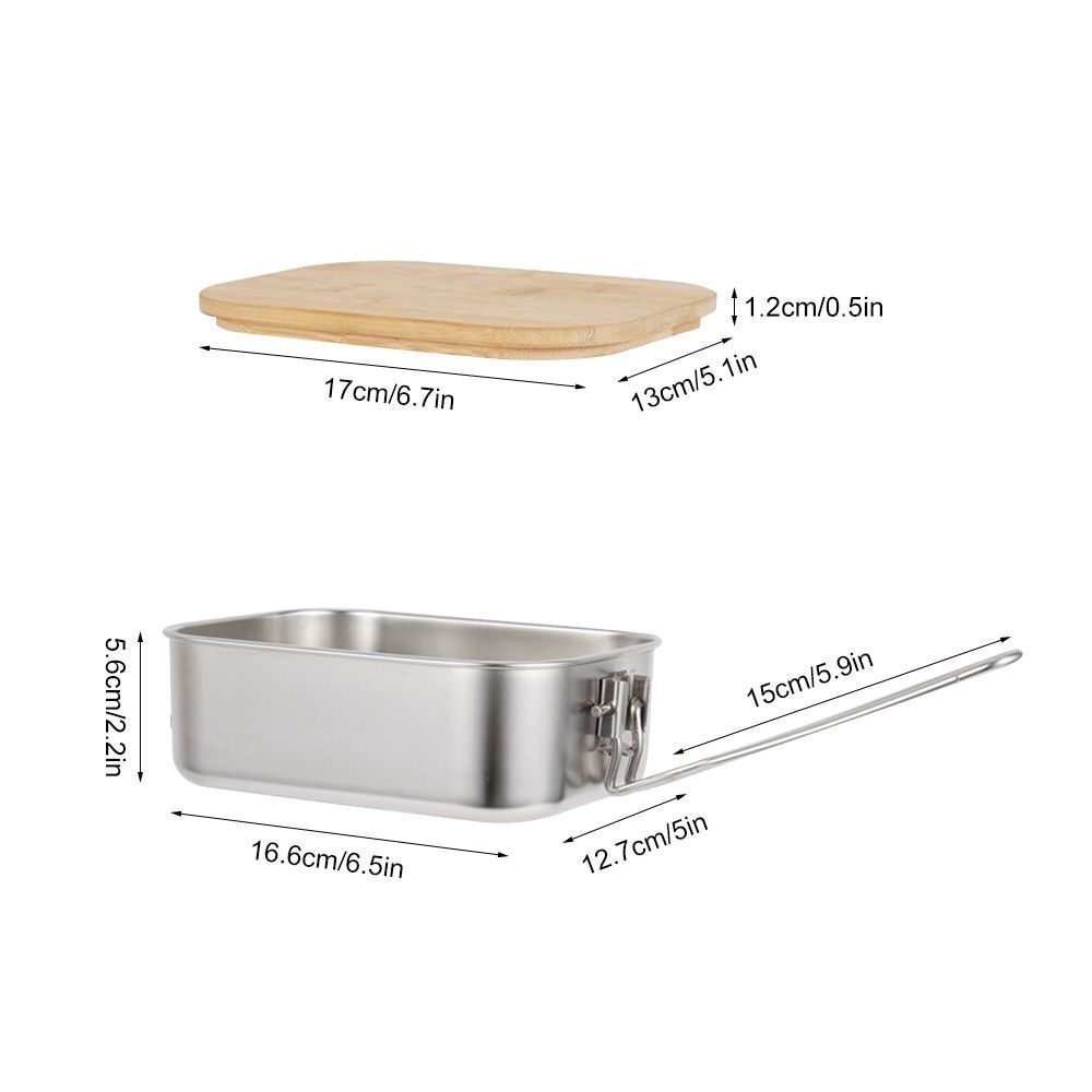 Portable Stainless Steel Lunch Box Wooden Cover Food Container Storage Box