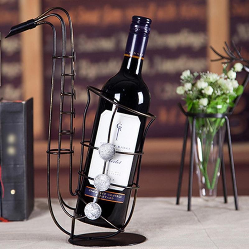 Creative Wine Bottle Holder Metal Sax Single Wine Organizer Sax Shape Art Decor