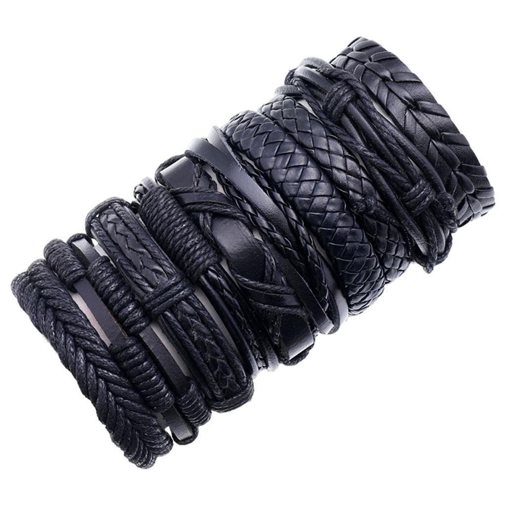 10 Pieces Braided Leather Bracelet Gift Punk Rock for  Friendship